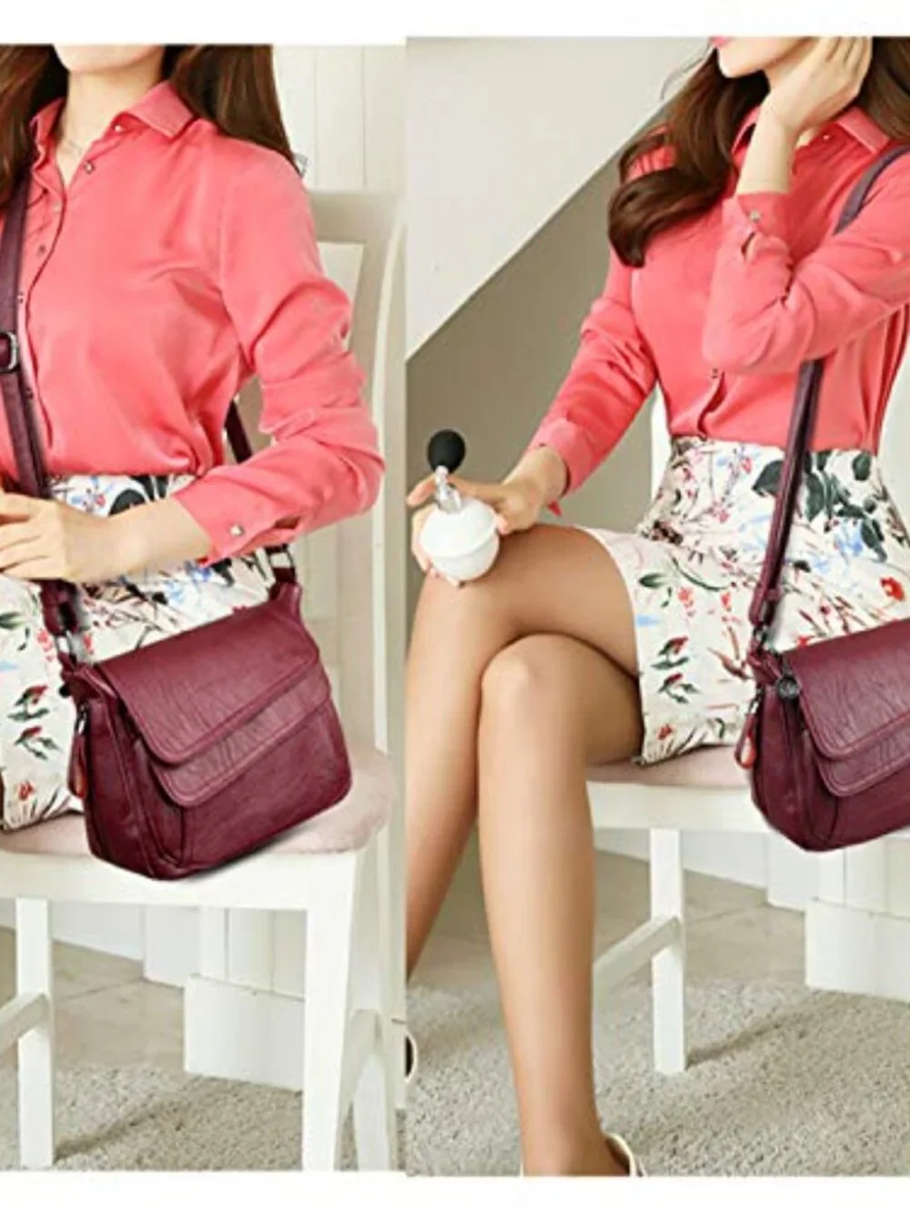 PU Leather Crossbody Hobo Bag Multi-Pocket Travel Shoulder Bag